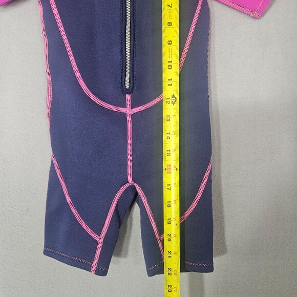 Seaskin Wetsuit Children's Size 4 Navy and Fusha Short Sleeve - Picture 4 of 5